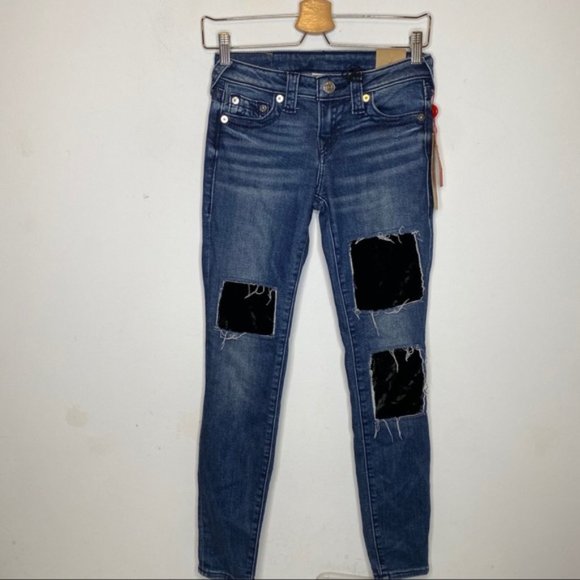 NWT True Religion Halle Velvet Backed Rips Skinny Jean size 24 - Picture 7 of 14